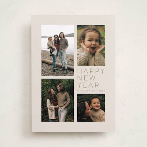 This is a linen new year photo cards with standard by Jen Tips called all aglow printing on recycled smooth signature in standard