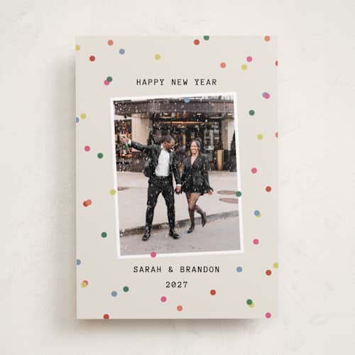 This is a ecru new year photo cards with standard by Kercia Jane called confetti moment printing on recycled smooth signature in standard