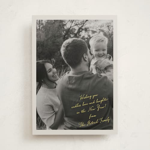 This is a daisy new year photo cards with standard by Oma N. Ramkhelawan called cheerful note printing on recycled smooth signature in standard