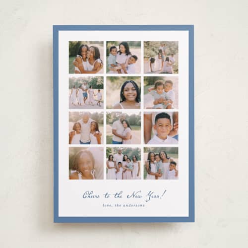 This is a blue jay new year photo cards with standard by Anupama called yearly checkerboard printing on recycled smooth signature in standard