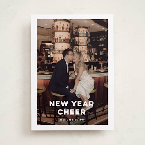 This is a opal new year photo cards with standard by Benita Crandall called new year love printing on recycled smooth signature in standard