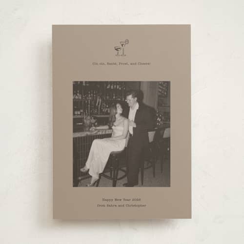 This is a stone new year photo cards with standard by Bailamor Design by CM called cin cin printing on recycled smooth signature in standard