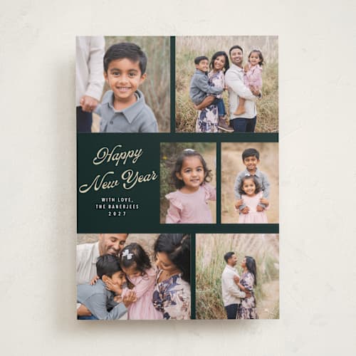This is a forest new year photo cards with standard by Cass Loh called playful pop printing on recycled smooth signature in standard