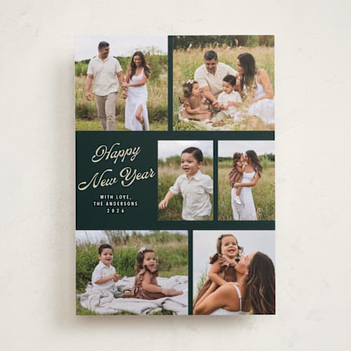 This is a forest new year photo cards with standard by Cass Loh called playful pop printing on recycled smooth signature in standard