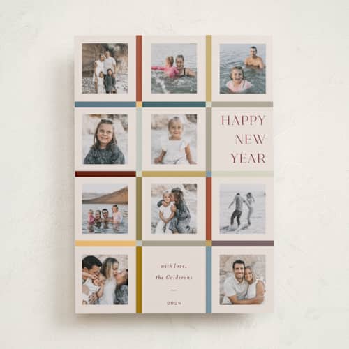 This is a retro new year photo cards with standard by lulu and isabelle called a year of colors printing on recycled smooth signature in standard