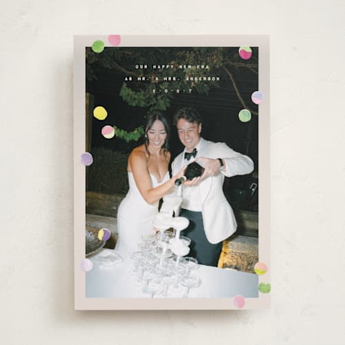 This is a cream new year photo cards with standard by Anastasia Makarova called our new era printing on recycled smooth signature in standard