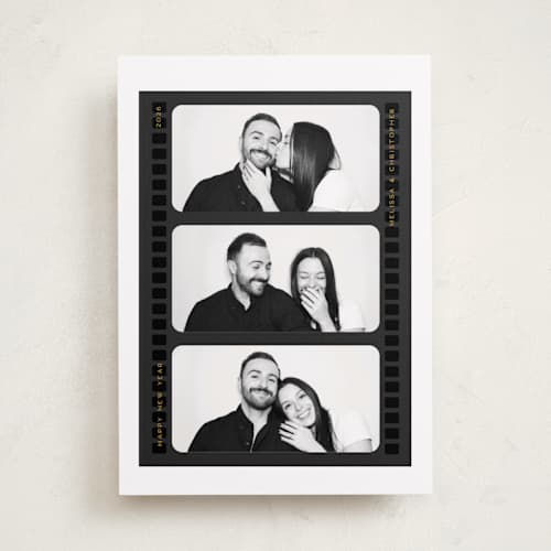This is a noir new year photo cards with standard by Christie Garcia called vintage film printing on recycled smooth signature in standard