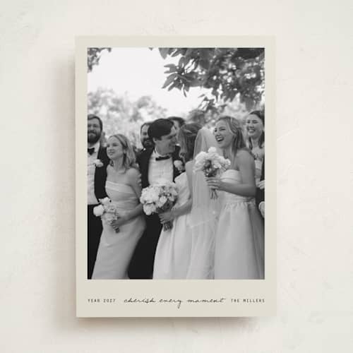 This is a vanilla new year photo cards with standard by Blustery August called chimes printing on recycled smooth signature in standard