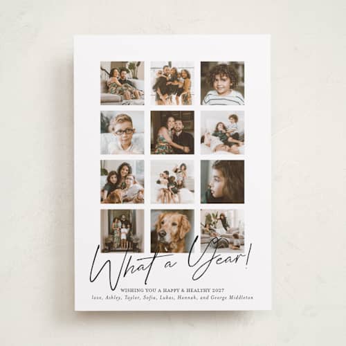 This is a noir new year photo cards with standard by Erika Firm called what a twelve months (year!) printing on recycled smooth signature in standard