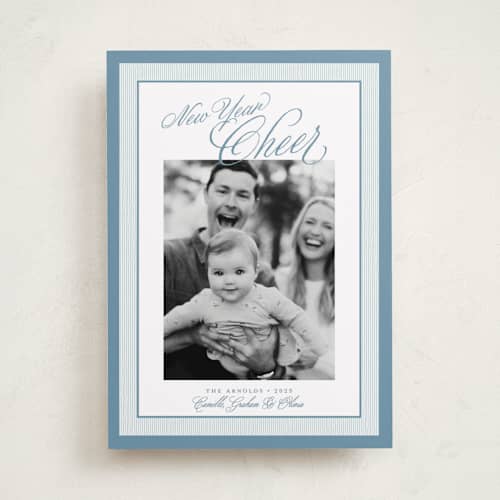 This is a frost new year photo cards with standard by Alston Foster called merry striped frame printing on recycled smooth signature in standard