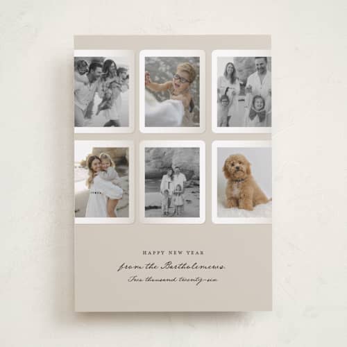 This is a vanilla spice new year photo cards with standard by Corinne Malesic called vintage ephemera printing on recycled smooth signature in standard