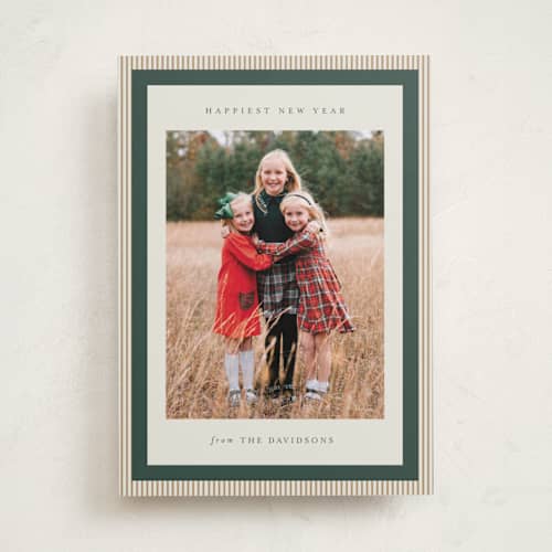 This is a forest new year photo cards with standard by Jackie Crawford called modern striped frame printing on recycled smooth signature in standard