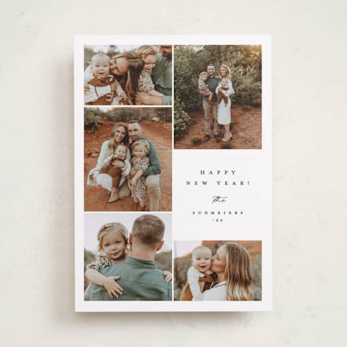 This is a snow new year photo cards with standard by Carolyn Nicks called photo surround printing on recycled smooth signature in standard