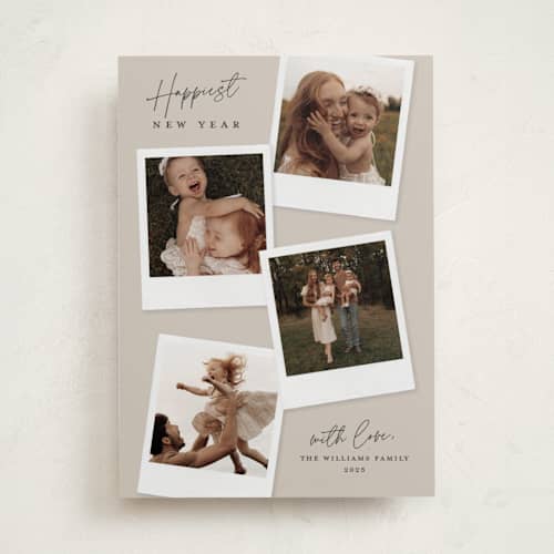 This is a dune new year photo cards with standard by Kerry Doyle called instant elegance printing on recycled smooth signature in standard
