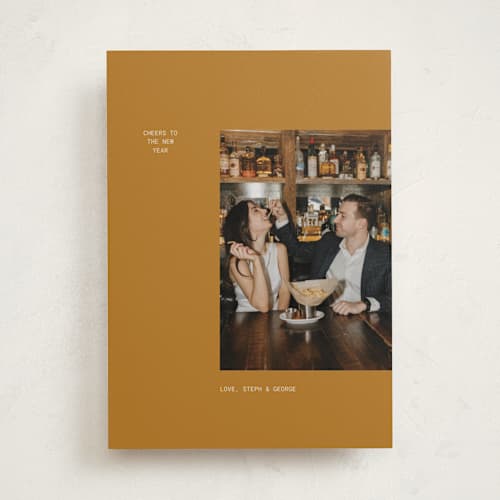 This is a golden hour new year photo cards with standard by Bramble Studio called bare minimum printing on recycled smooth signature in standard