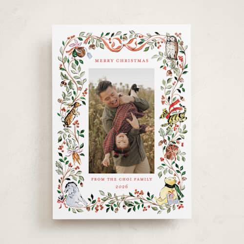 This is a christopher robin holiday photo cards with standard by Sarah Knight called hundred aker wreath printing on recycled smooth signature in standard