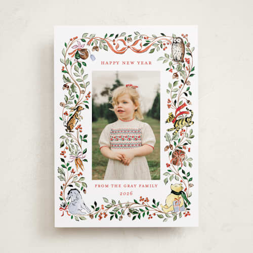This is a christopher robin holiday photo cards with standard by Sarah Knight called hundred aker wreath printing on recycled smooth signature in standard