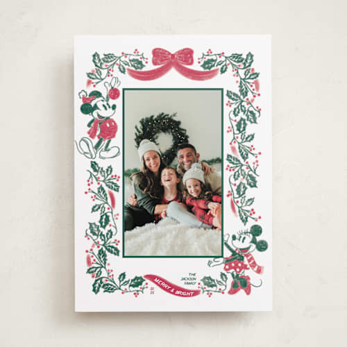 This is a fir holiday photo cards with standard by Jenna Holcomb called disney's retro mickey printing on recycled smooth signature in standard