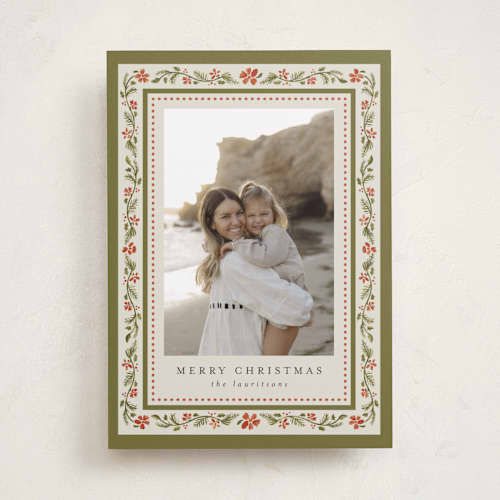 This is a persimmon holiday photo cards with standard by Chris Griffith called holiday frame printing on recycled smooth signature in standard
