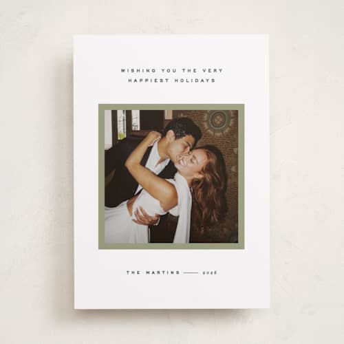 This is a sage holiday photo cards with standard by JoAnn Jinks called minimal border printing on recycled smooth signature in standard