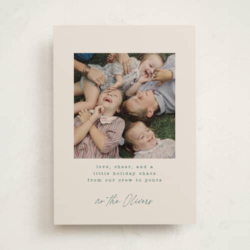 This is a evergreen holiday photo cards with standard by Kristie Kern called the crew printing on recycled smooth signature in standard