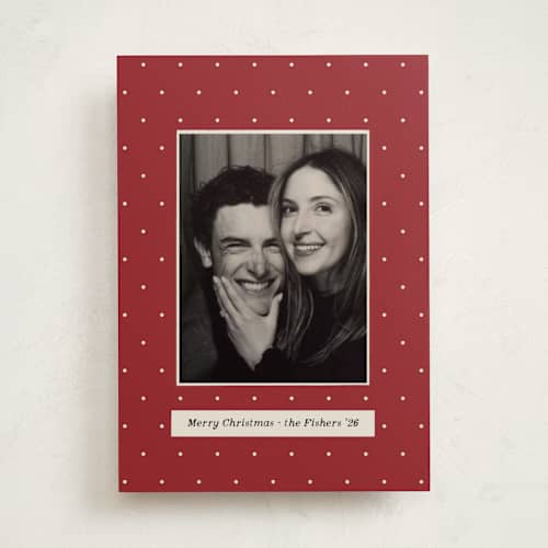This is a cranberry holiday photo cards with standard by Ani Somi called merry day printing on recycled smooth signature in standard