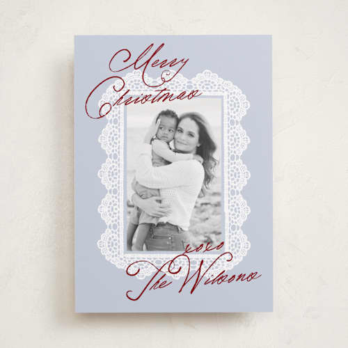 This is a fog holiday photo cards with standard by AK Graphics called lace doilie printing on recycled smooth signature in standard