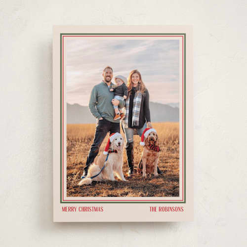 This is a stocking holiday photo cards with standard by Creo Study called simple frame printing on recycled smooth signature in standard