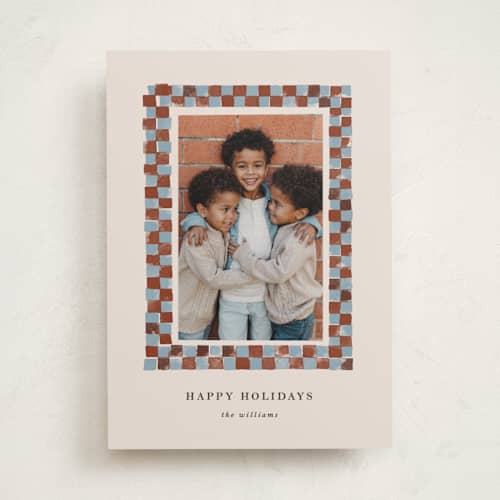 This is a rust holiday photo cards with standard by Snow and Ivy called castello printing on recycled smooth signature in standard