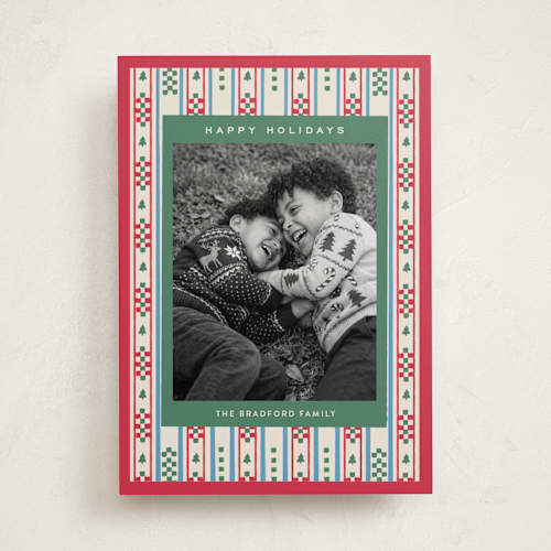 This is a poinsettia holiday photo cards with standard by Amy Kross called lauren printing on recycled smooth signature in standard