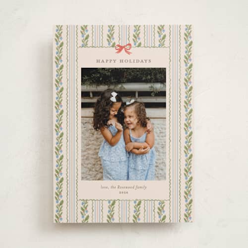 This is a blue jay holiday photo cards with standard by Creo Study called vintage winter wallpaper printing on recycled smooth signature in standard