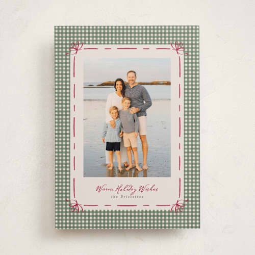 This is a pine holiday photo cards with standard by Tamara Hilje called coastal gingham printing on recycled smooth signature in standard