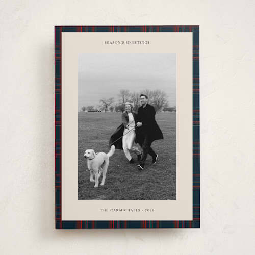 This is a navy holiday photo cards with standard by Studio Suku called windsor printing on recycled smooth signature in standard