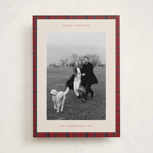 This is a crimson holiday photo cards with standard by Studio Suku called windsor printing on recycled smooth signature in standard