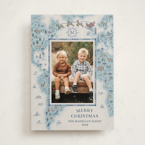This is a ocean holiday photo cards with standard by Paper Sun Studio called santa's map printing on recycled smooth signature in standard