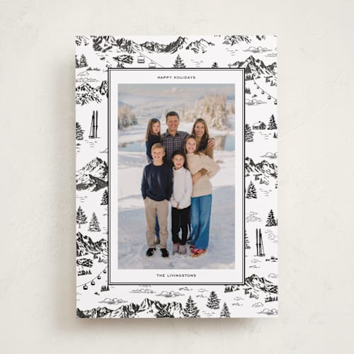 This is a black diamond holiday photo cards with standard by Jenna Holcomb called ski toile printing on recycled smooth signature in standard