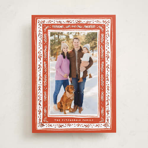 This is a candy cane holiday photo cards with standard by Gwen Bedat called modern tapestry printing on recycled smooth signature in standard