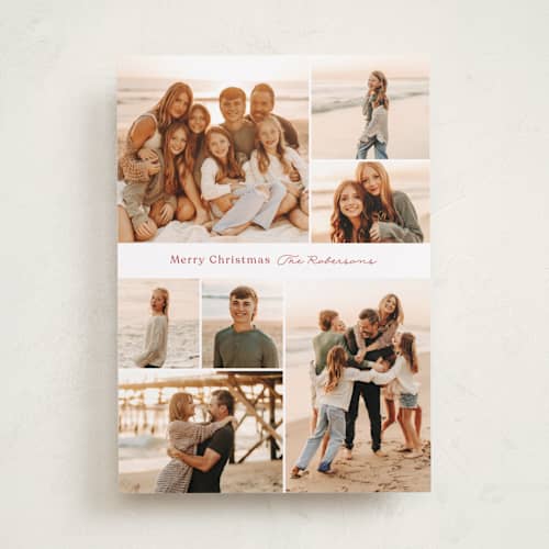 This is a cranberry holiday photo cards with standard by Cindy Reynolds called our view printing on recycled smooth signature in standard