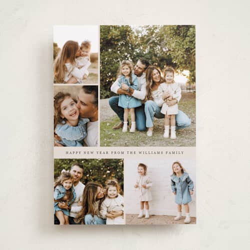 This is a vanilla holiday photo cards with standard by Lindsay Megahed called festive five printing on recycled smooth signature in standard