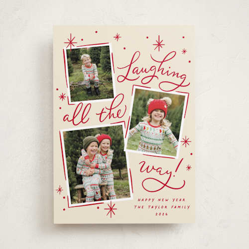 This is a rudolph’s nose holiday photo cards with standard by Erin German called laughing all the way printing on recycled smooth signature in standard
