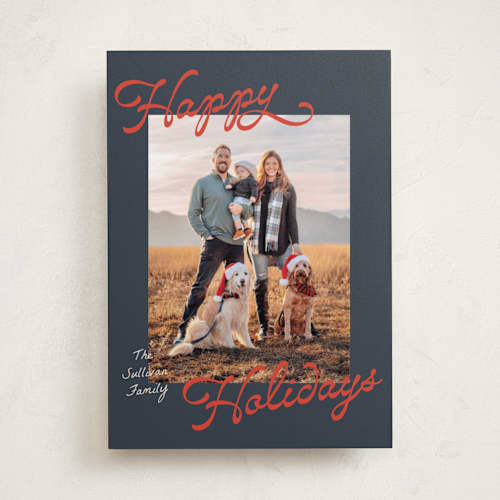 This is a blueberry holiday photo cards with standard by Pixel and Hank called aura printing on recycled smooth signature in standard