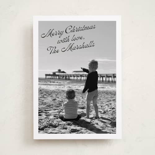 This is a coal holiday photo cards with standard by Ashley Iwafuchi called warm greetings printing on recycled smooth signature in standard