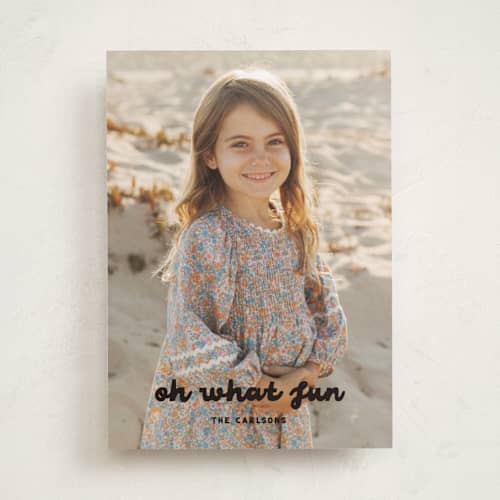This is a midnight holiday photo cards with standard by Maria Alou called what fun printing on recycled smooth signature in standard