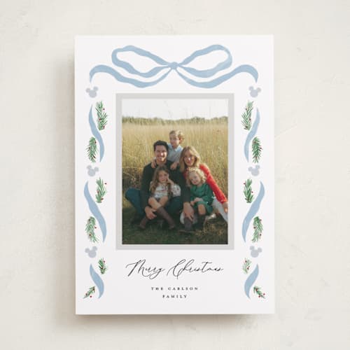 This is a iceberg holiday photo cards with standard by Pixel and Hank called disney's mickey bough border printing on recycled smooth signature in standard