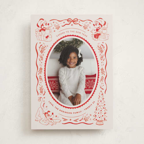 This is a santa suit holiday photo cards with standard by Creo Study called disney's mickey n' friends warm wishes printing on recycled smooth signature in standard