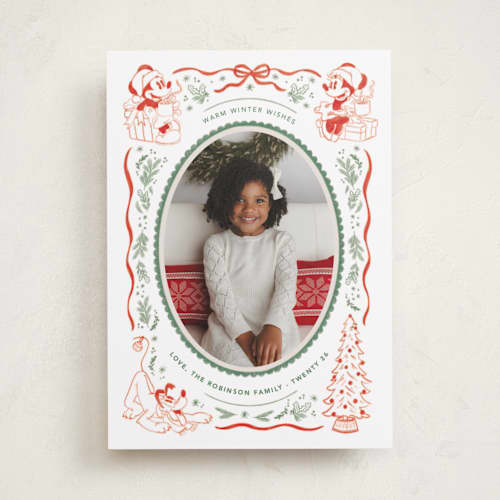 This is a stocking holiday photo cards with standard by Creo Study called disney's mickey n' friends warm wishes printing on recycled smooth signature in standard