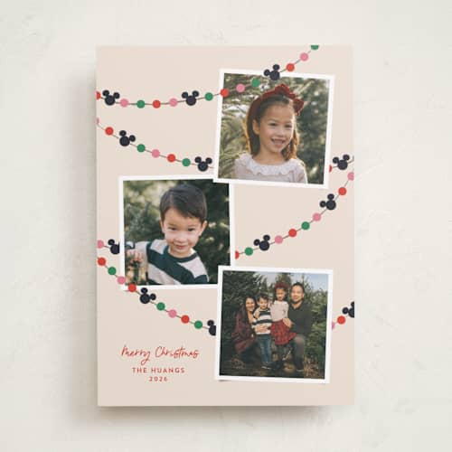 This is a frosting holiday photo cards with standard by Annie Holmquist called disney's mickey mouse garland printing on recycled smooth signature in standard
