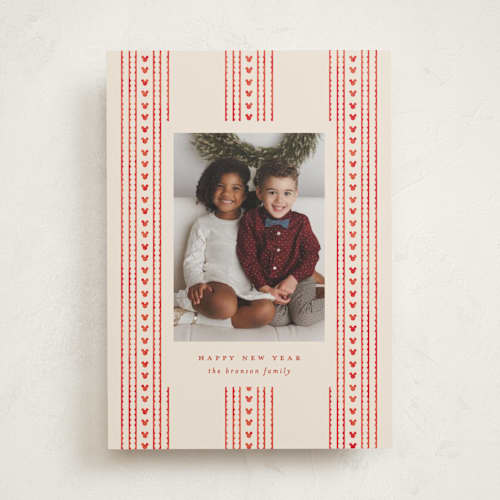 This is a cranberry holiday photo cards with standard by Ellen Schlegelmilch called mickey holiday stripes printing on recycled smooth signature in standard