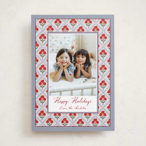 This is a cherry holiday photo cards with standard by Jenni called blue rose printing on recycled smooth signature in standard