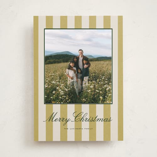 This is a edelweiss holiday photo cards with standard by Wildfield Paper Co called citron stripe printing on recycled smooth signature in standard